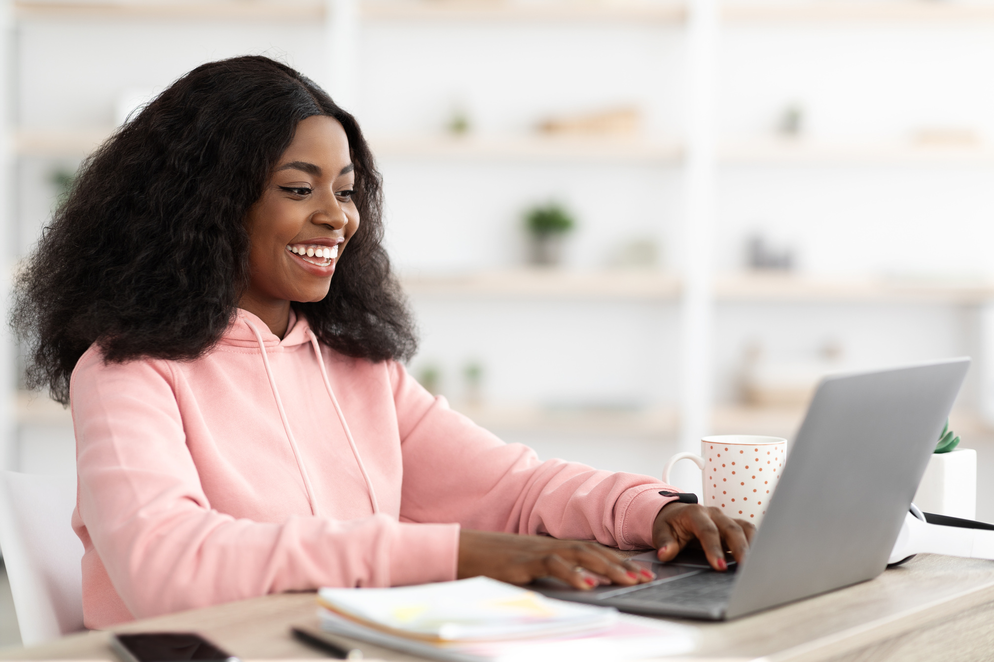 Pretty Black Woman Employee Working on Laptop at Office